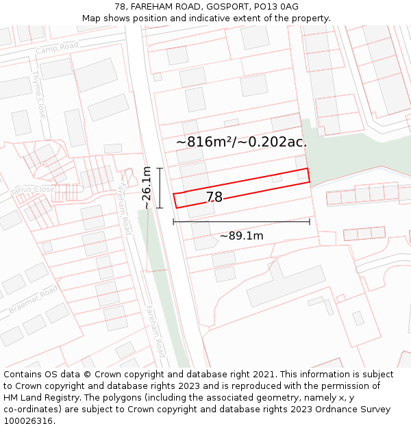 78, FAREHAM ROAD, GOSPORT, PO13 0AG: Plot and title map