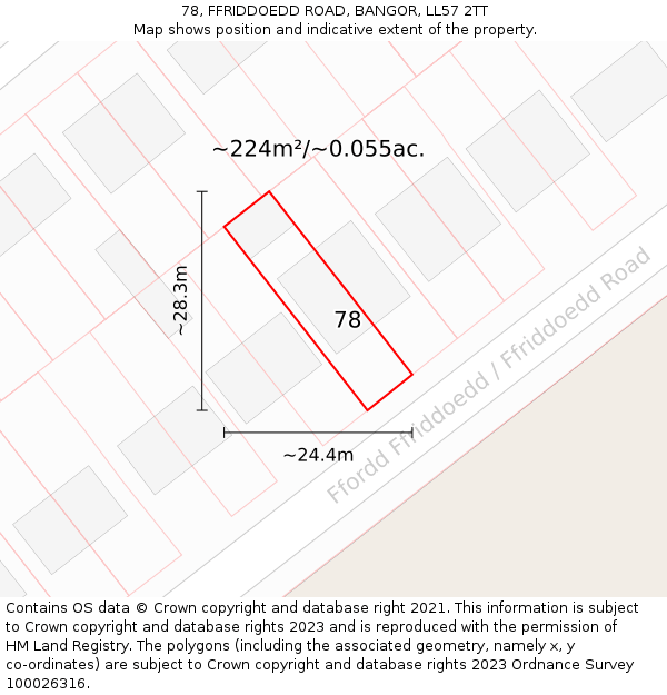 78, FFRIDDOEDD ROAD, BANGOR, LL57 2TT: Plot and title map