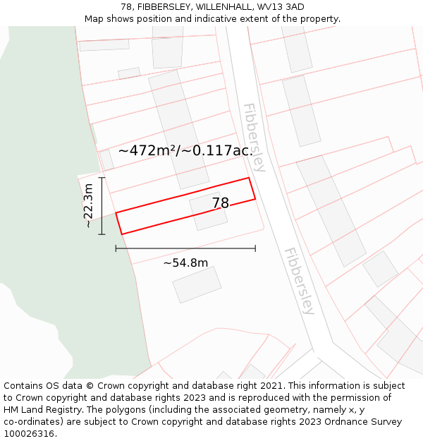 78, FIBBERSLEY, WILLENHALL, WV13 3AD: Plot and title map