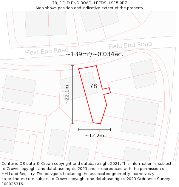 78, FIELD END ROAD, LEEDS, LS15 0PZ: Plot and title map