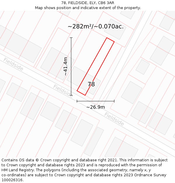 78, FIELDSIDE, ELY, CB6 3AR: Plot and title map