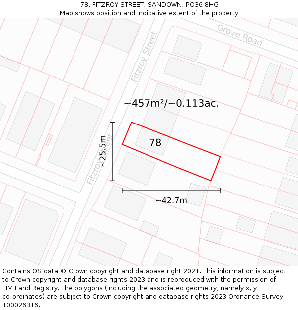 78, FITZROY STREET, SANDOWN, PO36 8HG: Plot and title map