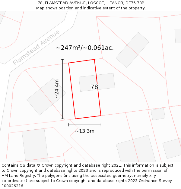 78, FLAMSTEAD AVENUE, LOSCOE, HEANOR, DE75 7RP: Plot and title map