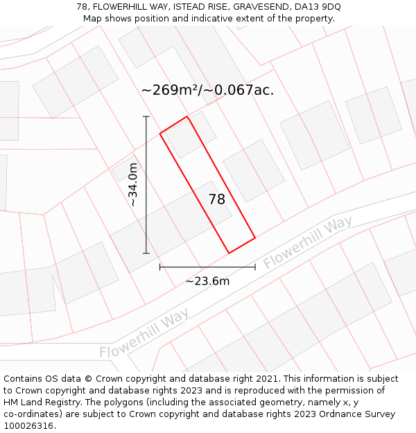 78, FLOWERHILL WAY, ISTEAD RISE, GRAVESEND, DA13 9DQ: Plot and title map