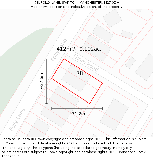 78, FOLLY LANE, SWINTON, MANCHESTER, M27 0DH: Plot and title map