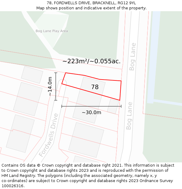 78, FORDWELLS DRIVE, BRACKNELL, RG12 9YL: Plot and title map