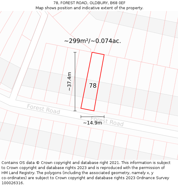 78, FOREST ROAD, OLDBURY, B68 0EF: Plot and title map