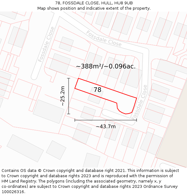 78, FOSSDALE CLOSE, HULL, HU8 9UB: Plot and title map