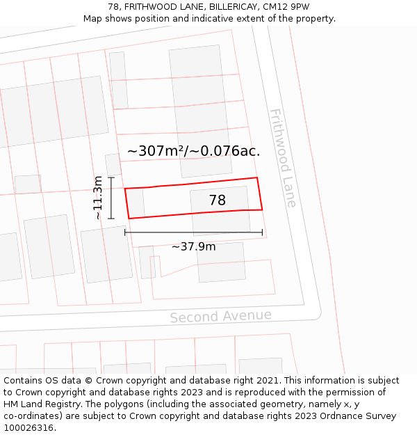 78, FRITHWOOD LANE, BILLERICAY, CM12 9PW: Plot and title map