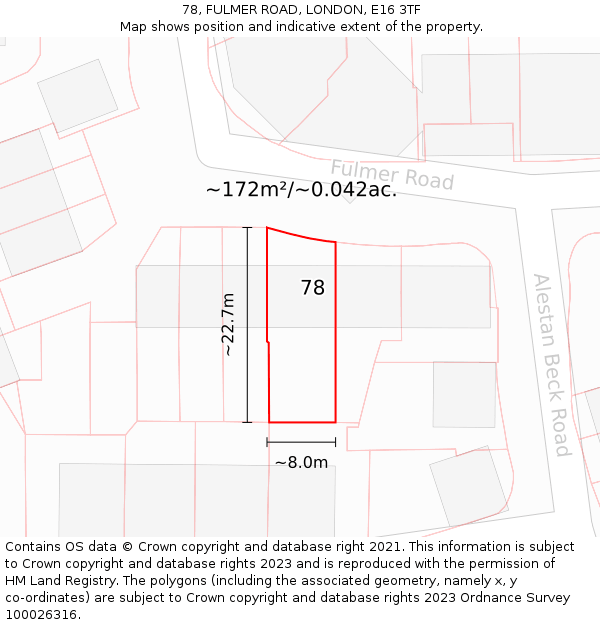 78, FULMER ROAD, LONDON, E16 3TF: Plot and title map