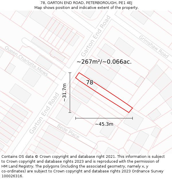 78, GARTON END ROAD, PETERBOROUGH, PE1 4EJ: Plot and title map