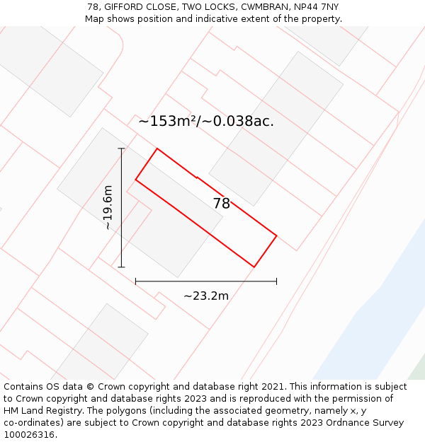 78, GIFFORD CLOSE, TWO LOCKS, CWMBRAN, NP44 7NY: Plot and title map