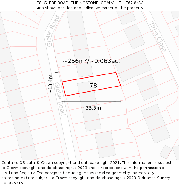 78, GLEBE ROAD, THRINGSTONE, COALVILLE, LE67 8NW: Plot and title map