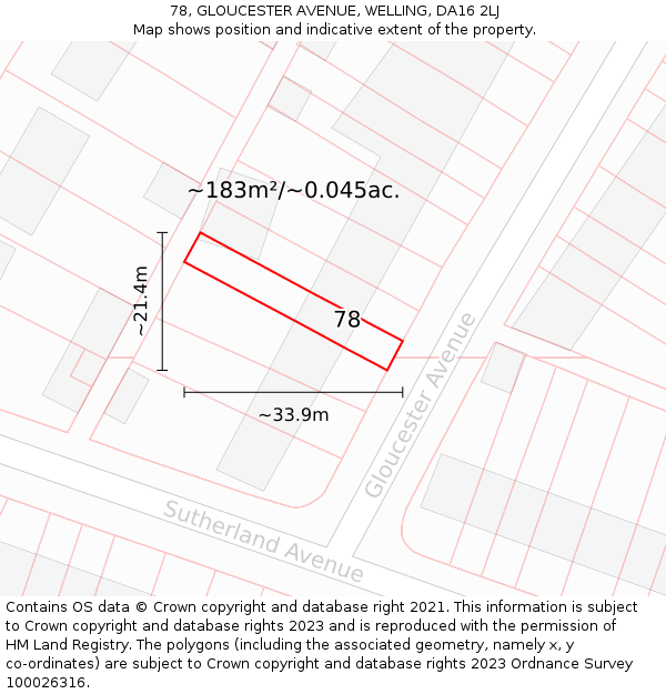 78, GLOUCESTER AVENUE, WELLING, DA16 2LJ: Plot and title map