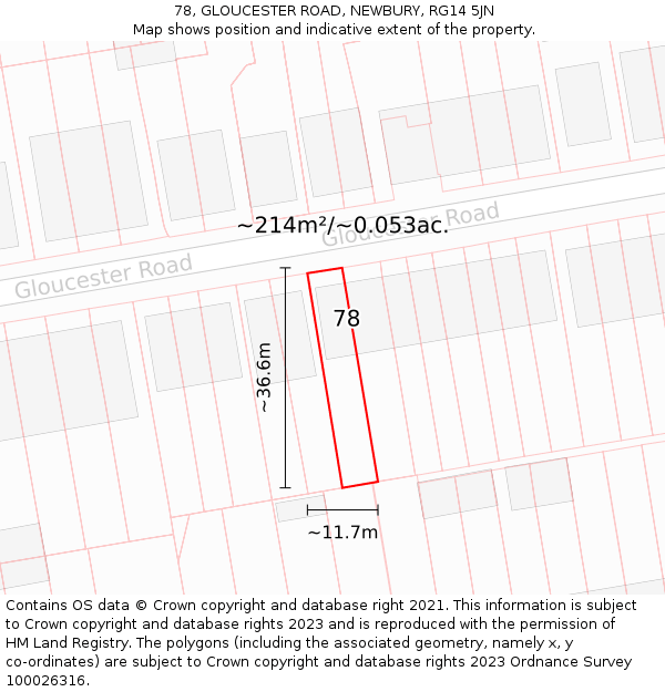 78, GLOUCESTER ROAD, NEWBURY, RG14 5JN: Plot and title map