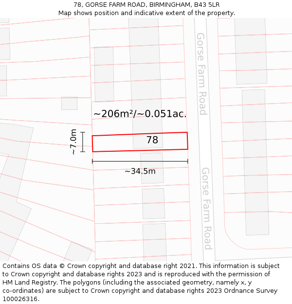 78, GORSE FARM ROAD, BIRMINGHAM, B43 5LR: Plot and title map