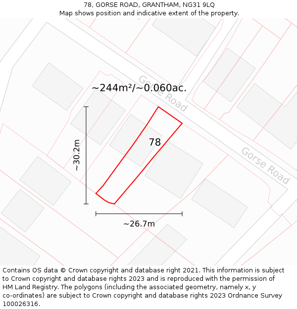 78, GORSE ROAD, GRANTHAM, NG31 9LQ: Plot and title map