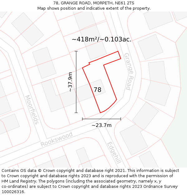 78, GRANGE ROAD, MORPETH, NE61 2TS: Plot and title map