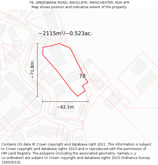 78, GREENBANK ROAD, RADCLIFFE, MANCHESTER, M26 4FR: Plot and title map