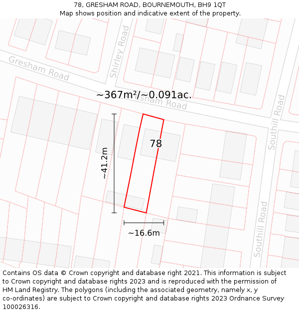 78, GRESHAM ROAD, BOURNEMOUTH, BH9 1QT: Plot and title map
