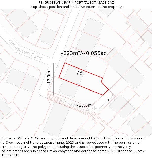 78, GROESWEN PARK, PORT TALBOT, SA13 2AZ: Plot and title map