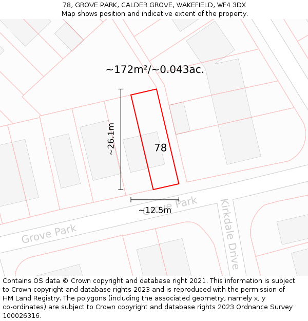 78, GROVE PARK, CALDER GROVE, WAKEFIELD, WF4 3DX: Plot and title map