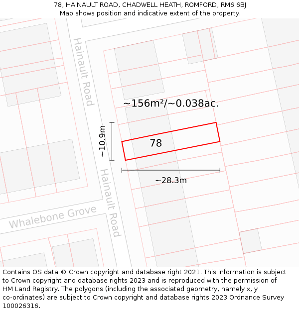 78, HAINAULT ROAD, CHADWELL HEATH, ROMFORD, RM6 6BJ: Plot and title map