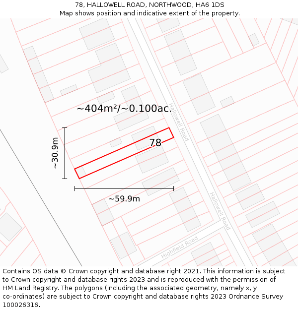 78, HALLOWELL ROAD, NORTHWOOD, HA6 1DS: Plot and title map