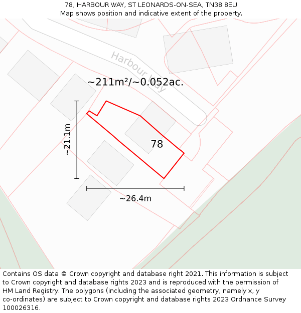 78, HARBOUR WAY, ST LEONARDS-ON-SEA, TN38 8EU: Plot and title map