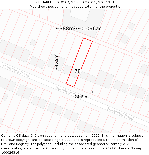 78, HAREFIELD ROAD, SOUTHAMPTON, SO17 3TH: Plot and title map
