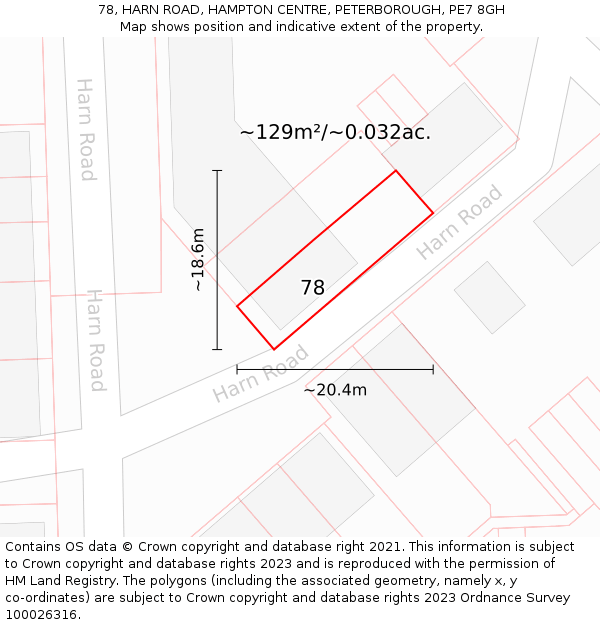 78, HARN ROAD, HAMPTON CENTRE, PETERBOROUGH, PE7 8GH: Plot and title map