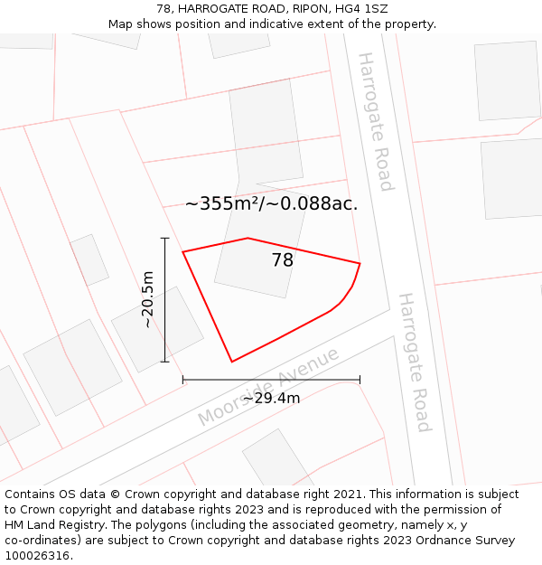78, HARROGATE ROAD, RIPON, HG4 1SZ: Plot and title map