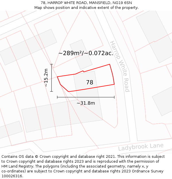 78, HARROP WHITE ROAD, MANSFIELD, NG19 6SN: Plot and title map