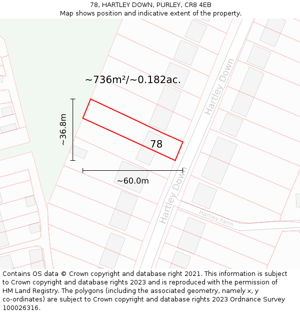 78, HARTLEY DOWN, PURLEY, CR8 4EB: Plot and title map
