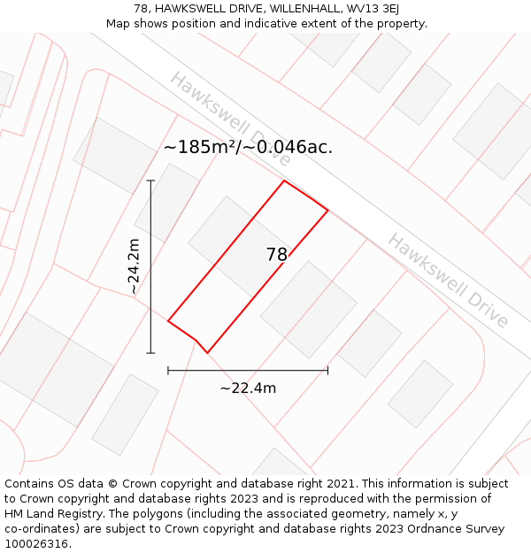 78, HAWKSWELL DRIVE, WILLENHALL, WV13 3EJ: Plot and title map