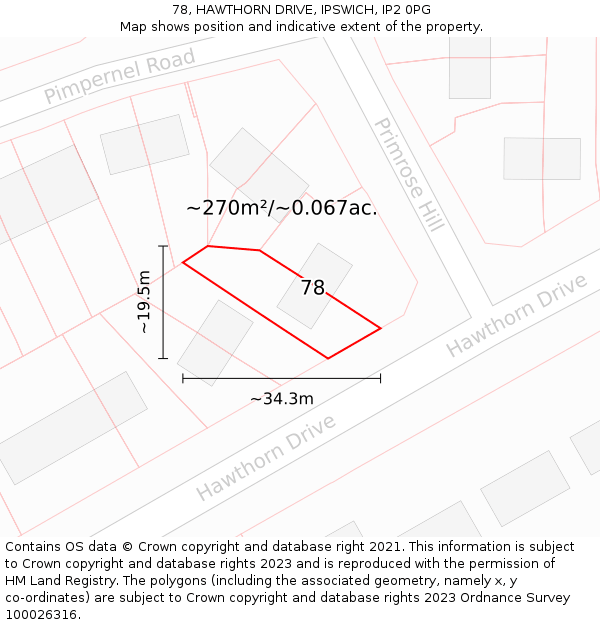 78, HAWTHORN DRIVE, IPSWICH, IP2 0PG: Plot and title map