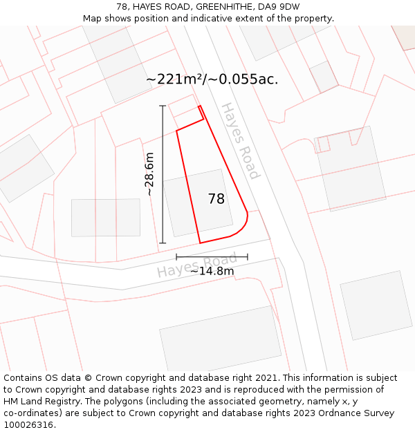 78, HAYES ROAD, GREENHITHE, DA9 9DW: Plot and title map