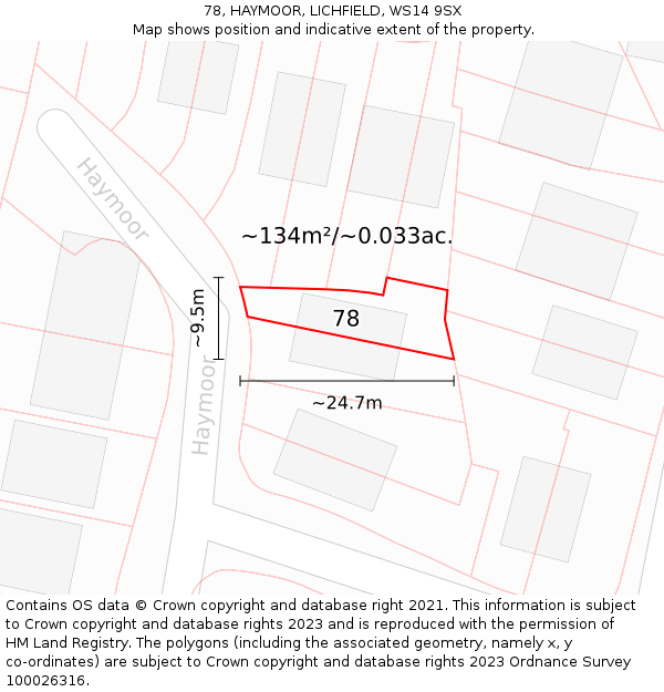78, HAYMOOR, LICHFIELD, WS14 9SX: Plot and title map