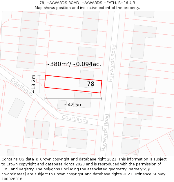 78, HAYWARDS ROAD, HAYWARDS HEATH, RH16 4JB: Plot and title map