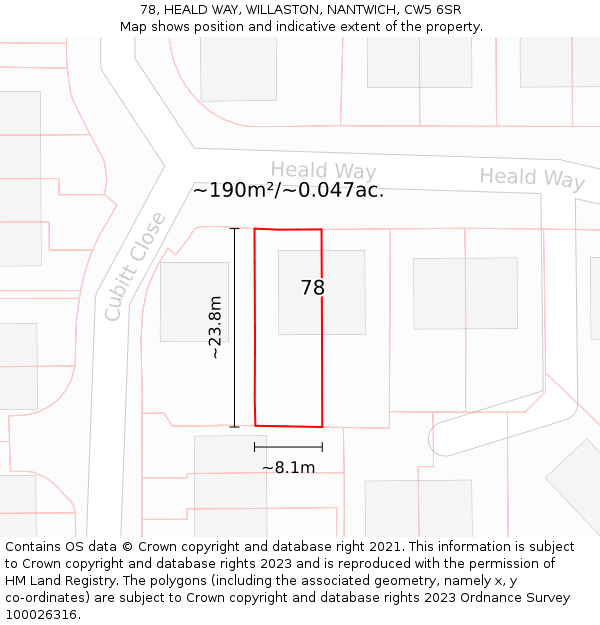 78, HEALD WAY, WILLASTON, NANTWICH, CW5 6SR: Plot and title map