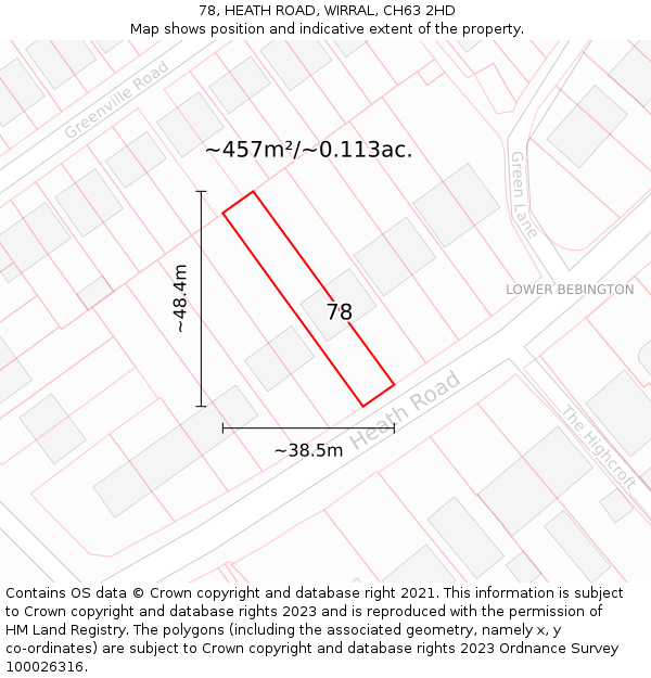 78, HEATH ROAD, WIRRAL, CH63 2HD: Plot and title map