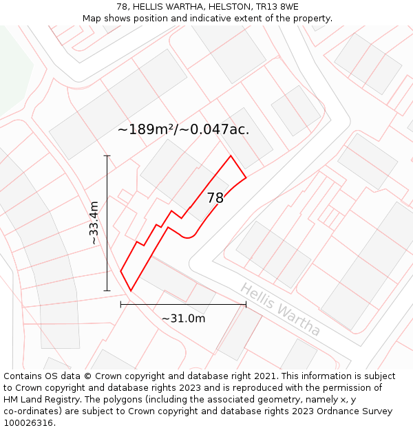 78, HELLIS WARTHA, HELSTON, TR13 8WE: Plot and title map