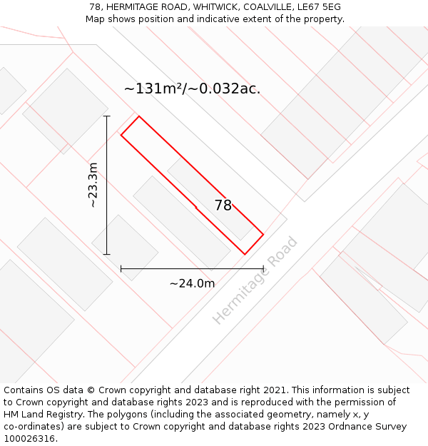 78, HERMITAGE ROAD, WHITWICK, COALVILLE, LE67 5EG: Plot and title map