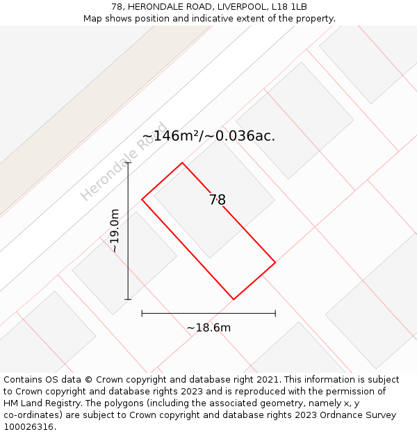 78, HERONDALE ROAD, LIVERPOOL, L18 1LB: Plot and title map