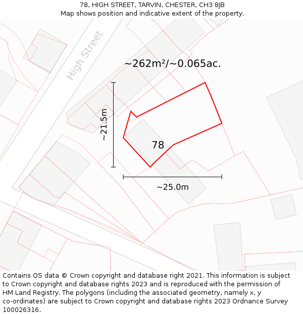 78, HIGH STREET, TARVIN, CHESTER, CH3 8JB: Plot and title map