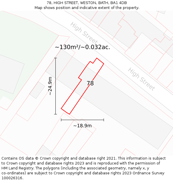78, HIGH STREET, WESTON, BATH, BA1 4DB: Plot and title map