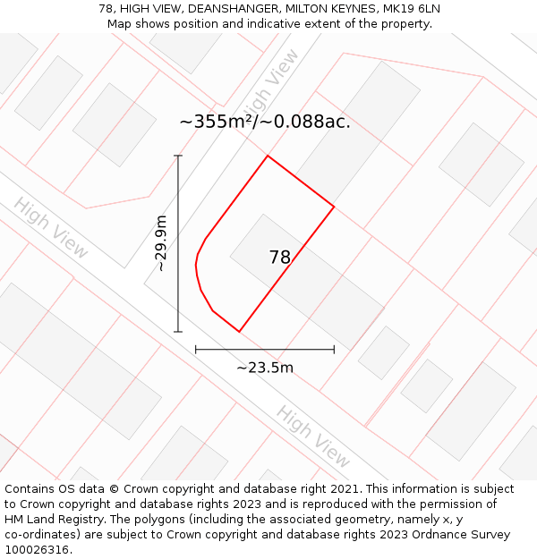 78, HIGH VIEW, DEANSHANGER, MILTON KEYNES, MK19 6LN: Plot and title map