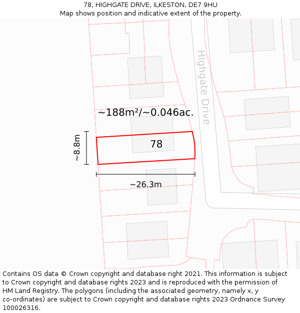 78, HIGHGATE DRIVE, ILKESTON, DE7 9HU: Plot and title map