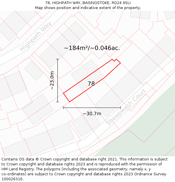 78, HIGHPATH WAY, BASINGSTOKE, RG24 9SU: Plot and title map