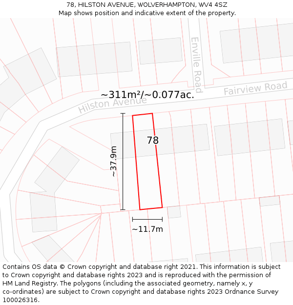 78, HILSTON AVENUE, WOLVERHAMPTON, WV4 4SZ: Plot and title map